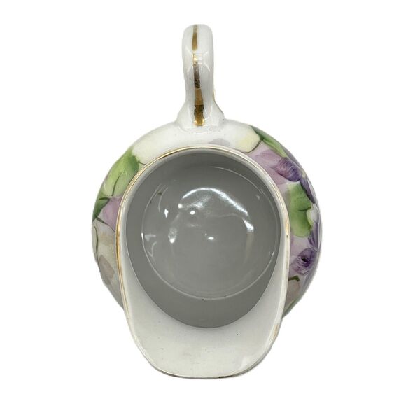 Meito China Creamer & Sugar Bowl w/ Lid Hand Painted Violet Floral Gold Trimmed - Picture 9 of 15